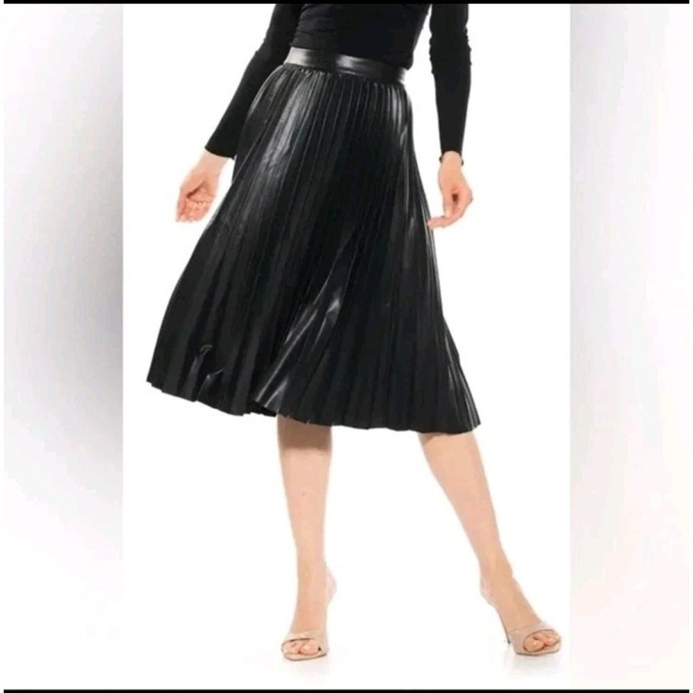 Marc New York Black Faux Leather Pleated A-Line Going Out Midi Skirt Size 4